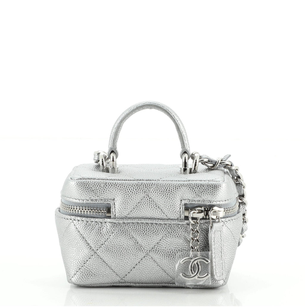 Top Handle Zip Around Vanity Case with Chain Quilted Caviar Mini