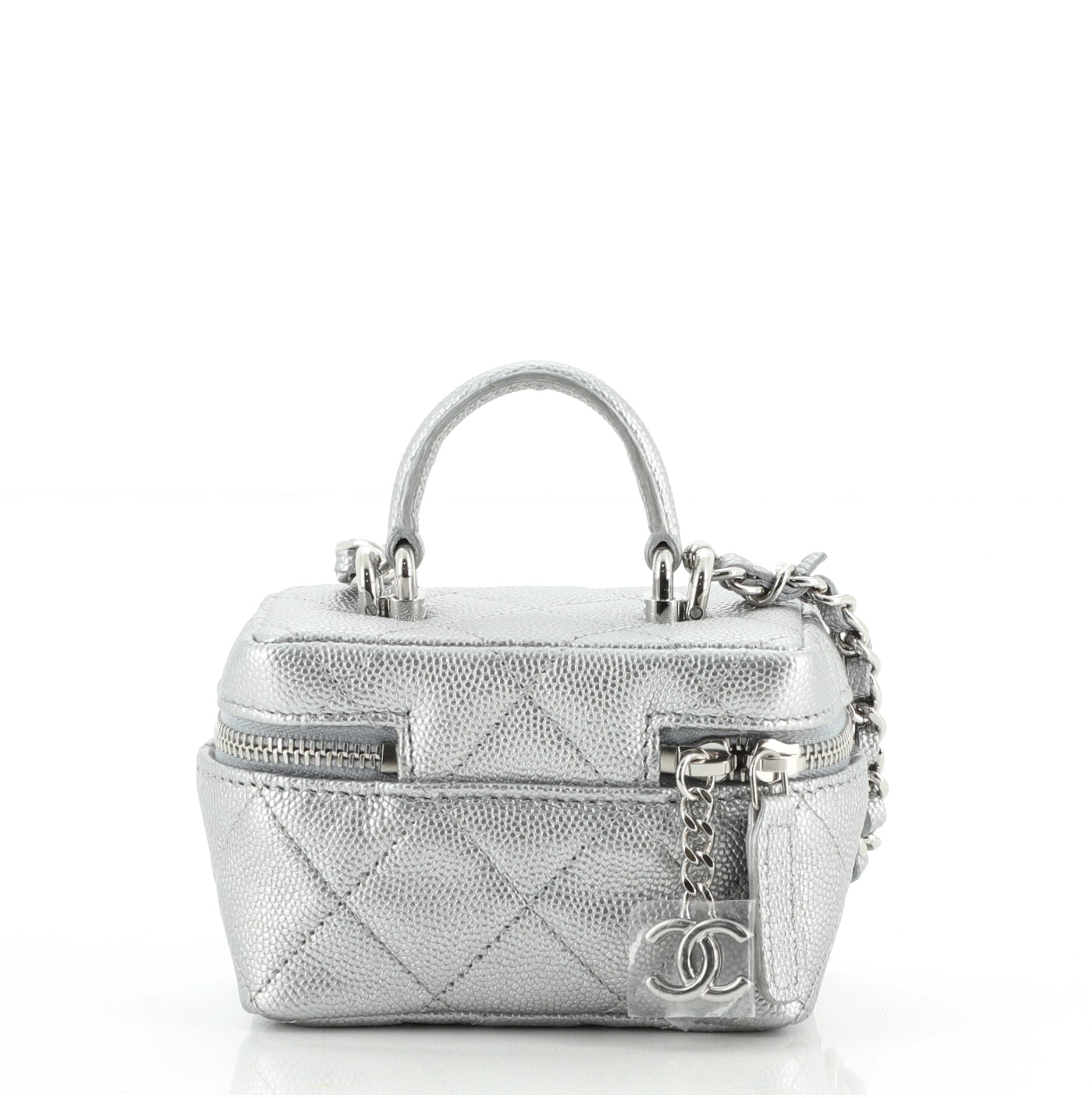 Top Handle Zip Around Vanity Case with Chain Quilted Caviar Mini