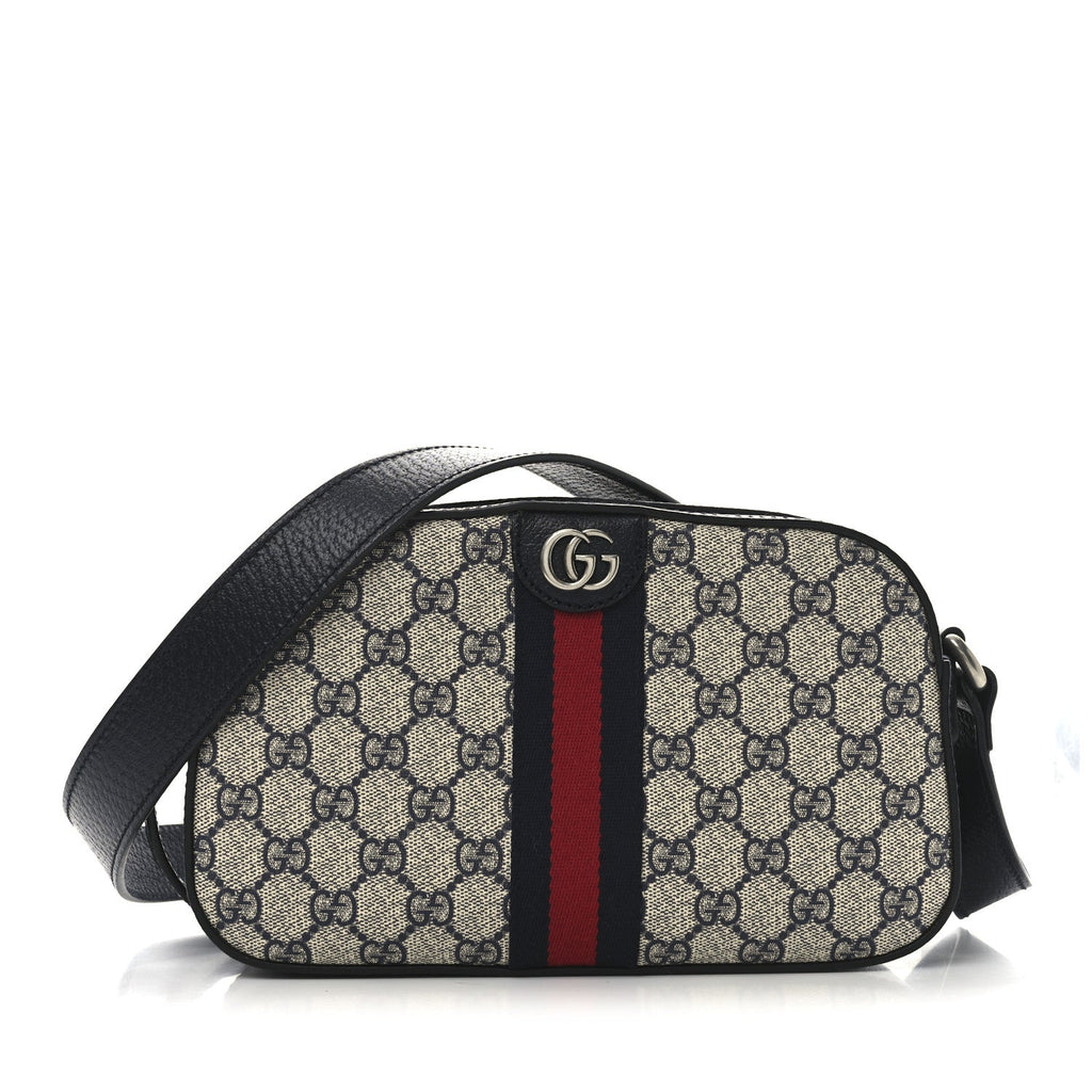 GG Supreme Monogram Textured Dollar Calfskin Web Small Ophidia Camera Bag Beige Blue