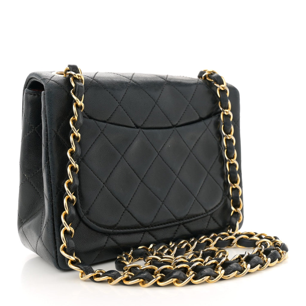 Lambskin Quilted Mini Square Flap Black