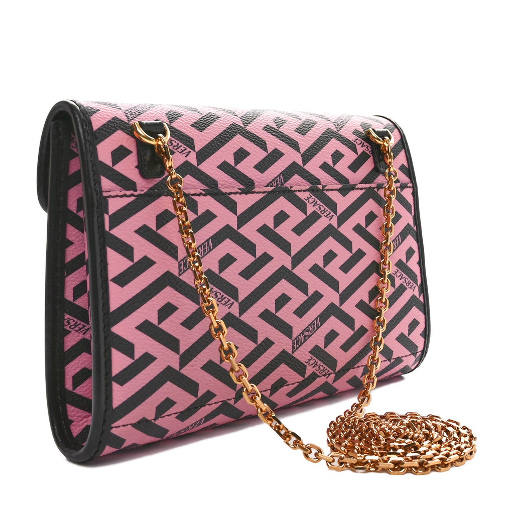 Coated Canvas La Greca Signature Wallet On Chain Black Pink