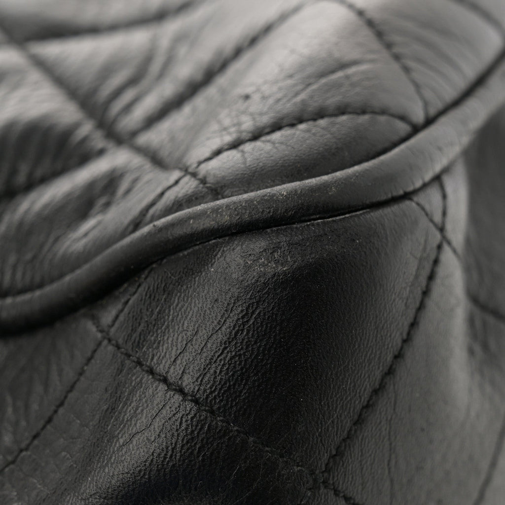 Lambskin Quilted Shopping Tote Black