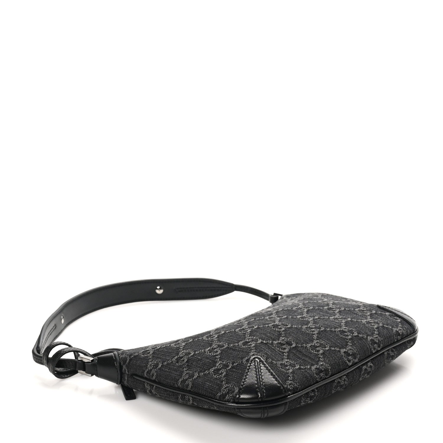 Jacquard Black Denim GG Monogram Horsebit Slim Small Shoulder Bag Black Grey