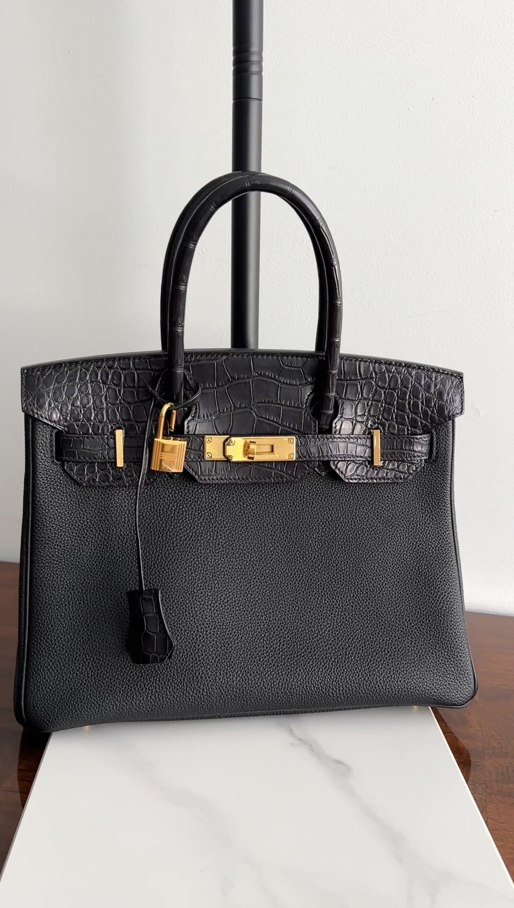 Hermes 2019 Black Noir Birkin 30cm Touch Alligator Togo Bag