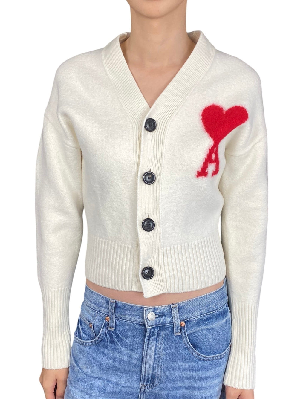 Ami Paris White Wool Logo igan - XS
