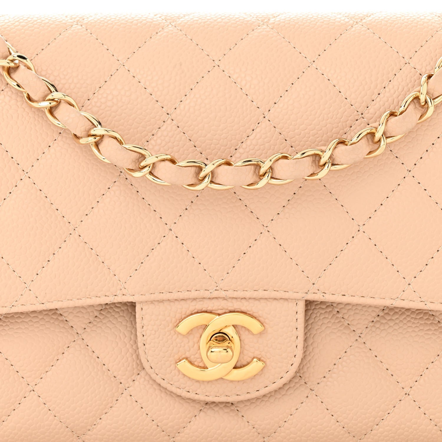 Caviar Quilted Medium Double Flap Beige