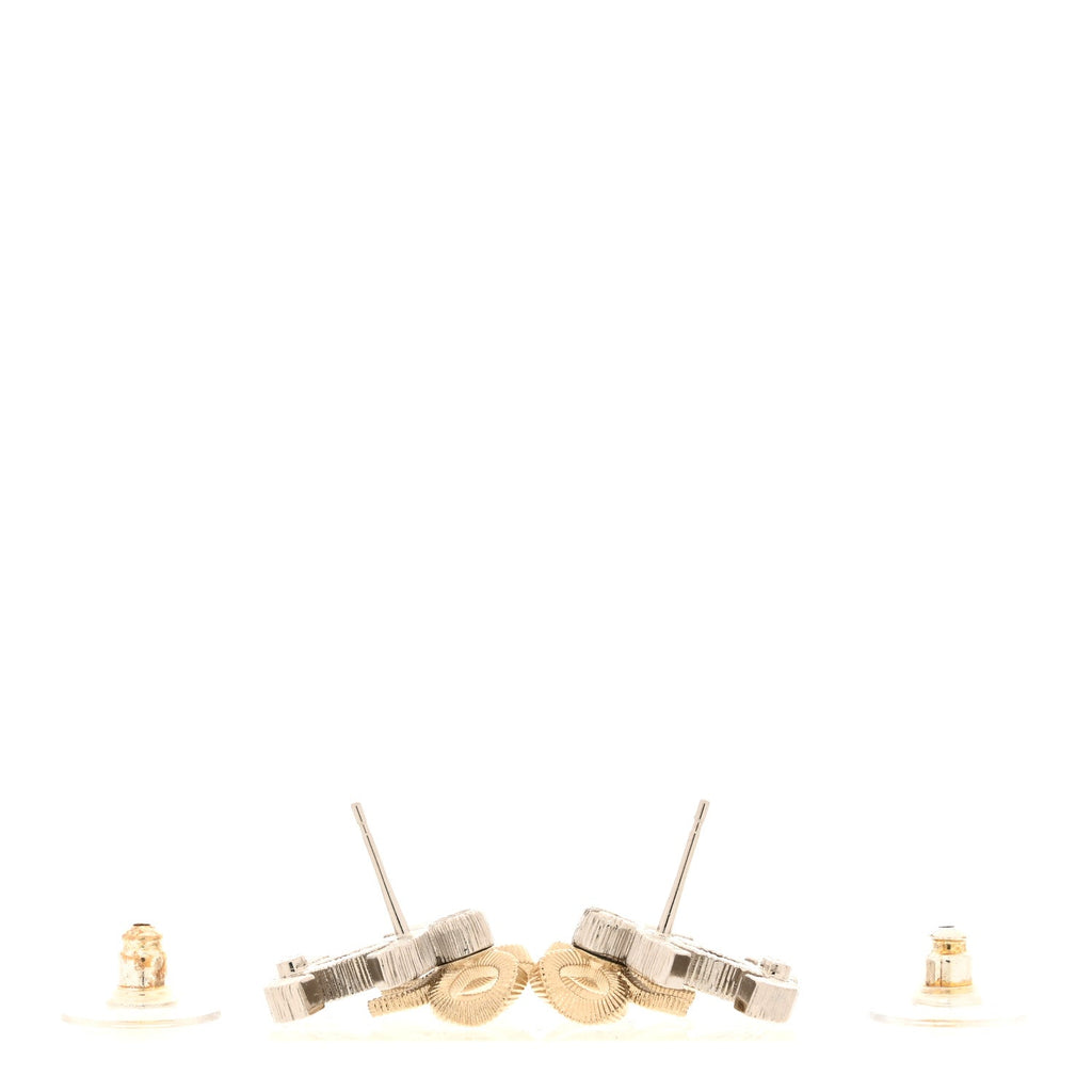 Crystal CC Bow Earrings Silver Gold