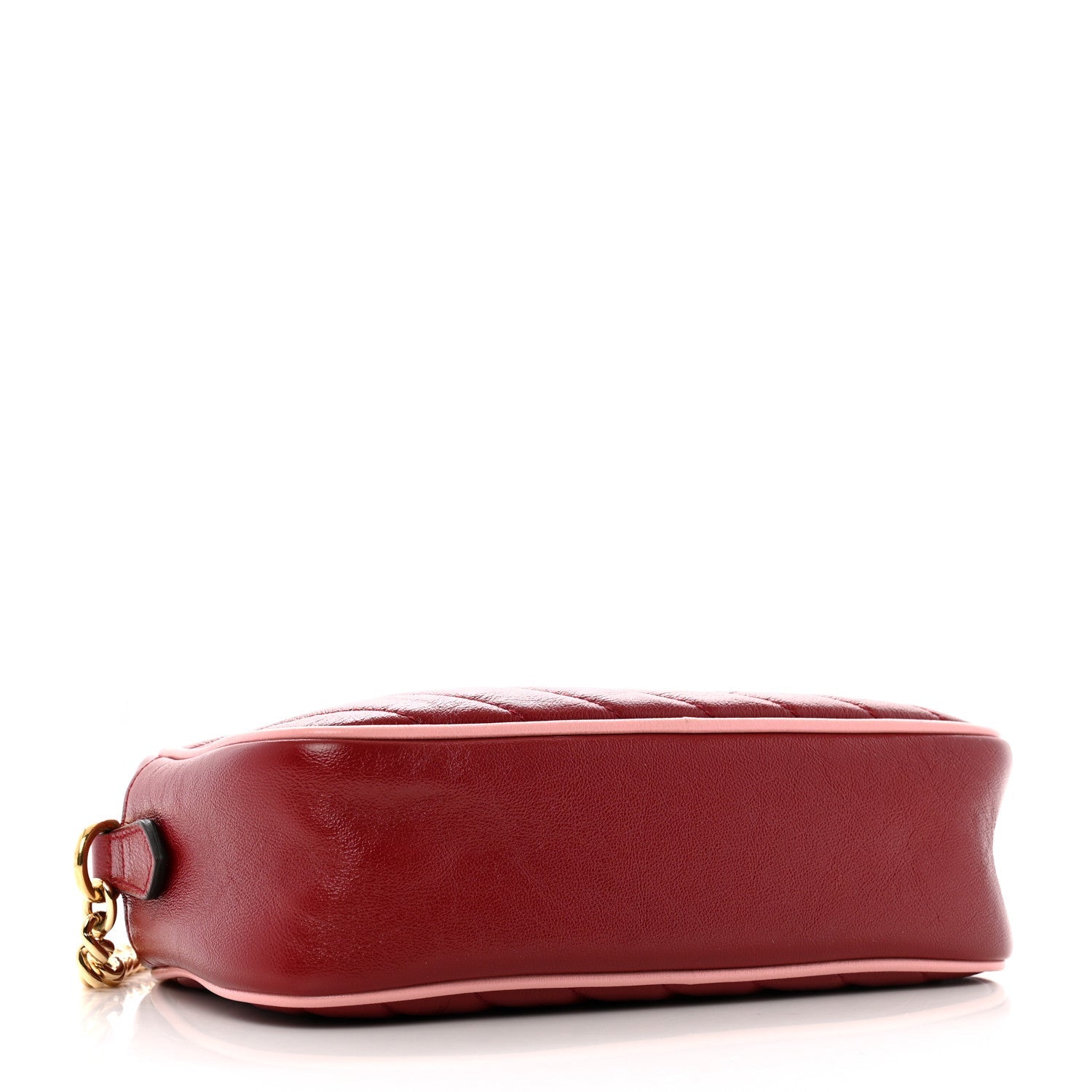 Azalea Calfskin Enamel Matelasse Diagonal Small Torchon GG Marmont Chain Shoulder Bag New Cherry Red Wild Rose