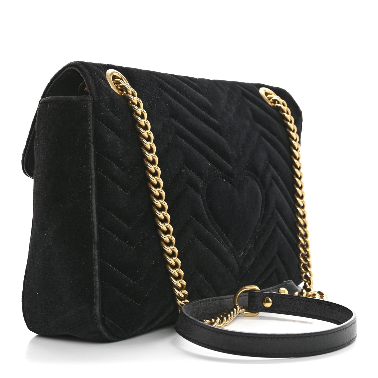 Velvet Matelasse Medium GG Marmont Shoulder Bag Black