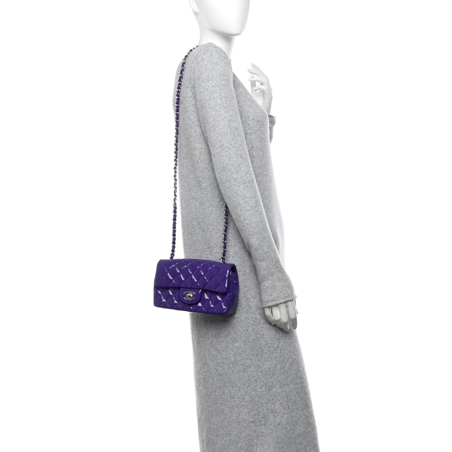 Patent Quilted Mini Rectangular Flap Purple