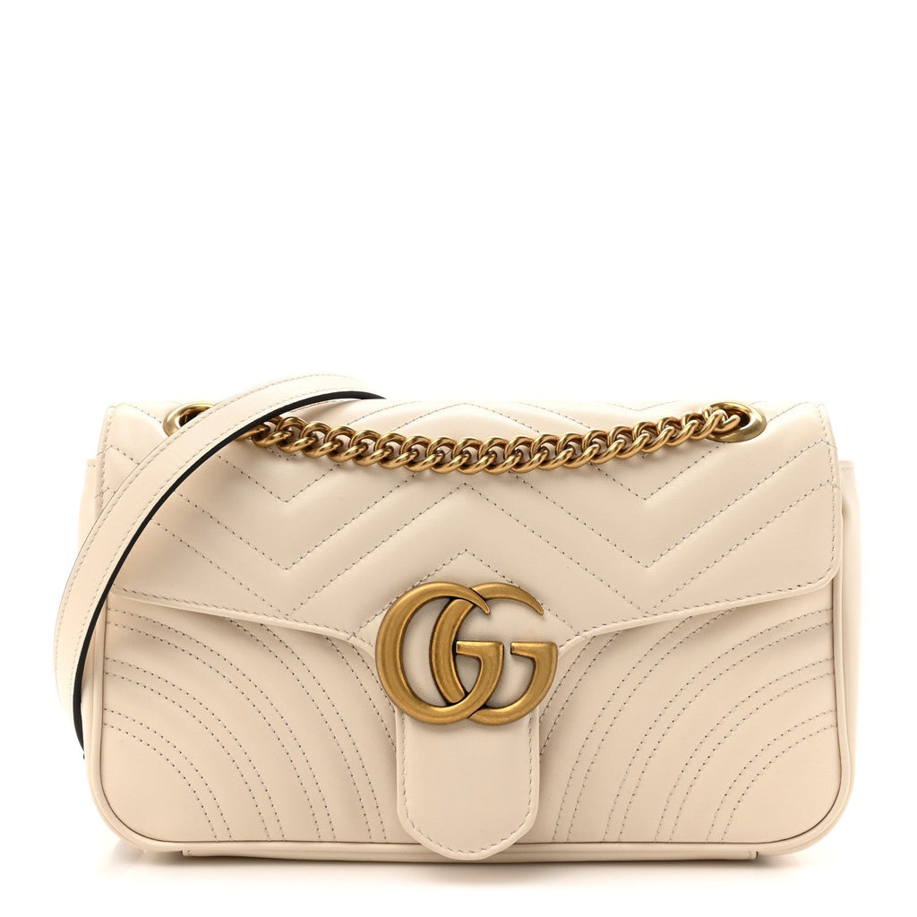 Calfskin Matelasse Small GG Marmont Shoulder Bag White