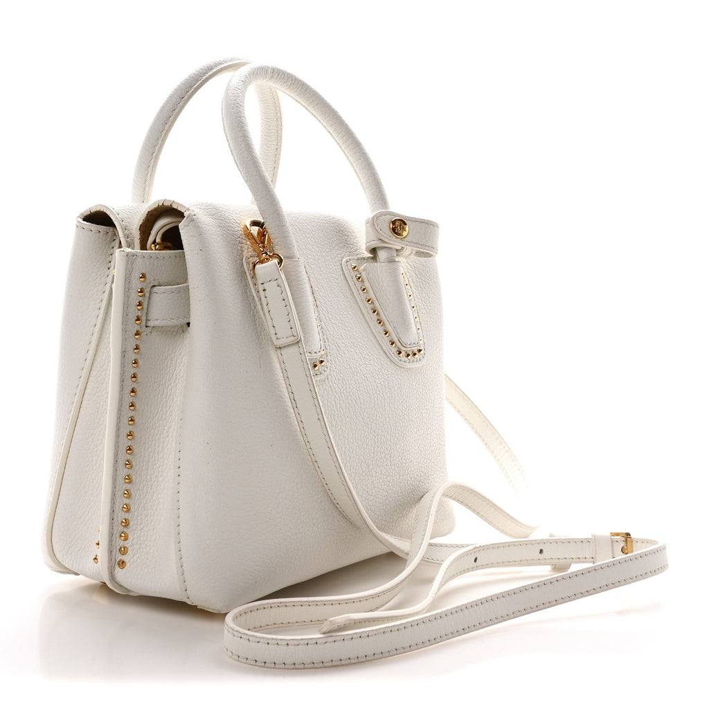 Grained Calfskin Studded Mini Milla Tote White