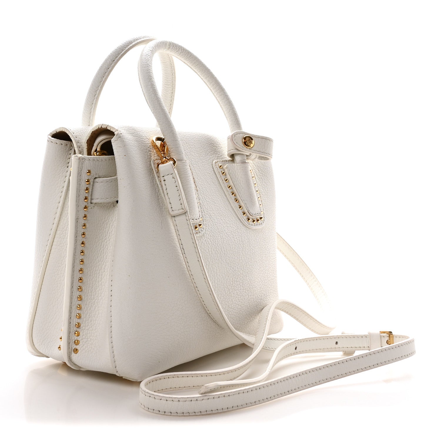 Grained Calfskin Studded Mini Milla Tote White