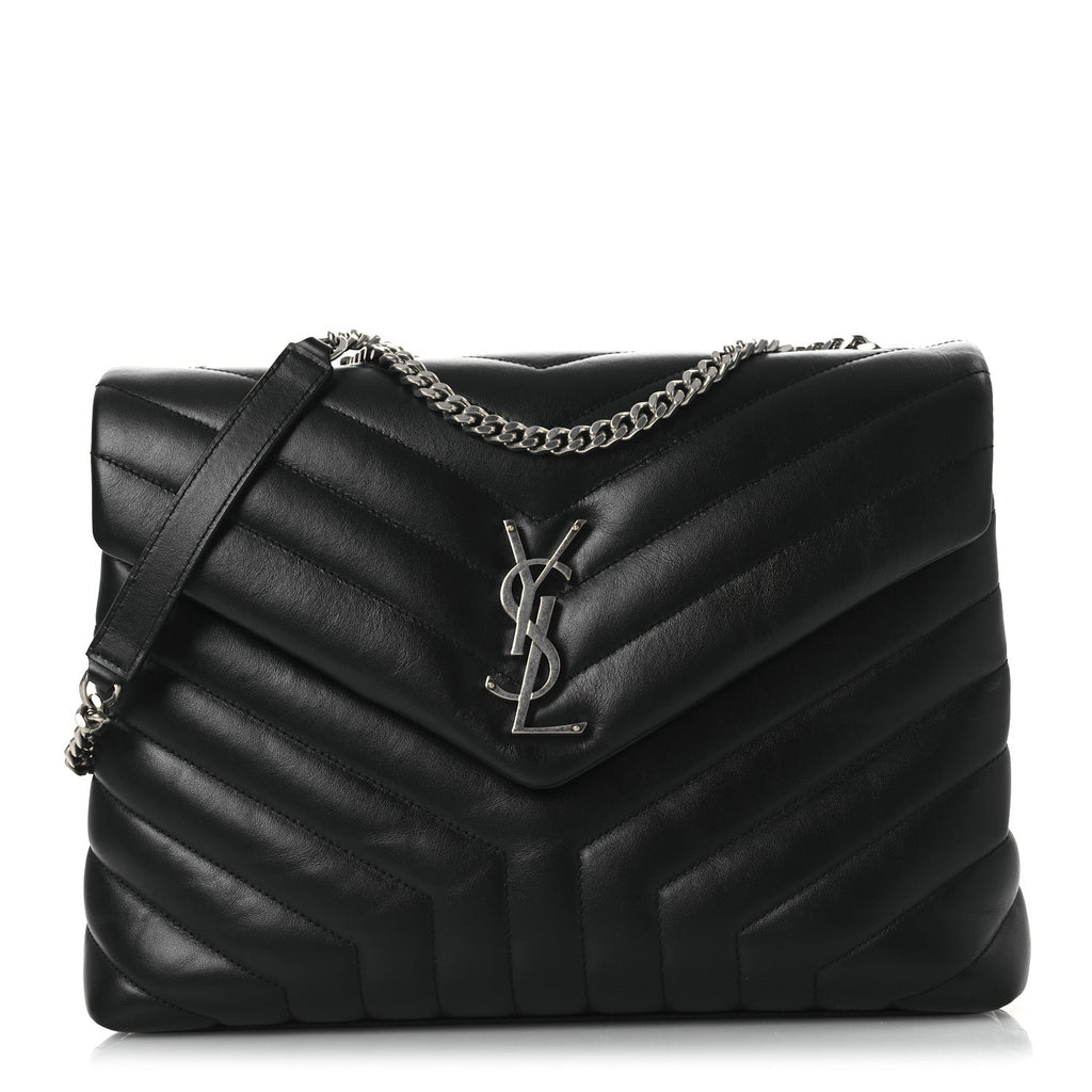 Calfskin Y Quilted Monogram Medium Loulou Chain Satchel Black