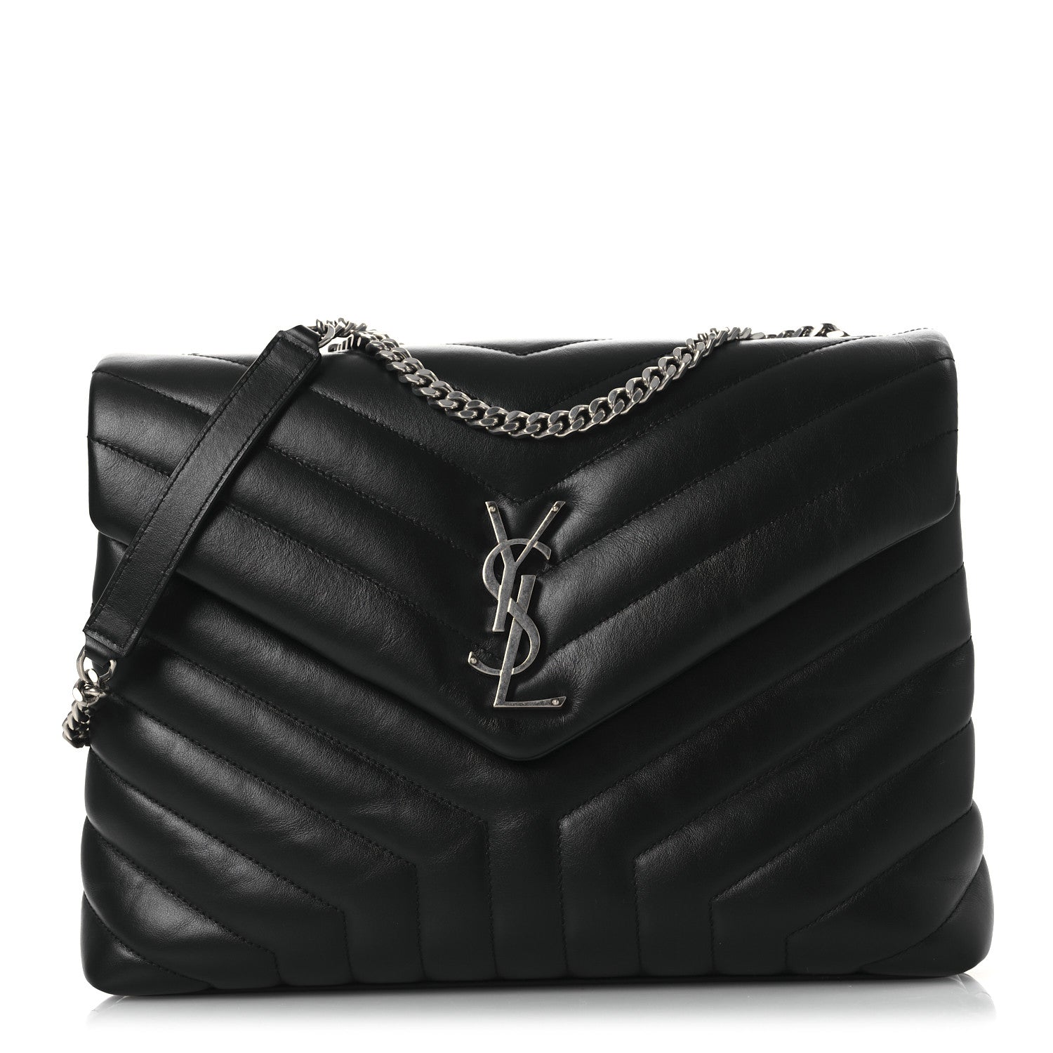 Calfskin Y Quilted Monogram Medium Loulou Chain Satchel Black
