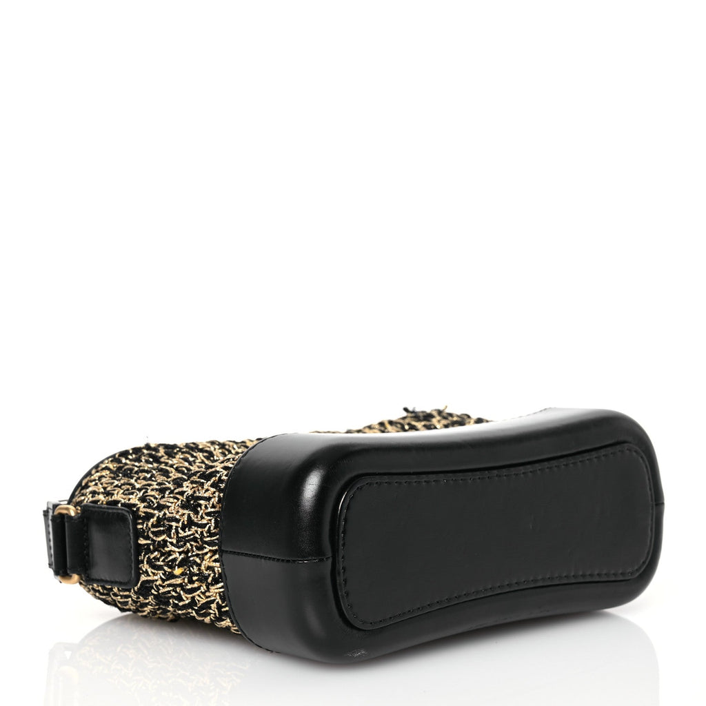 Tweed Calfskin Quilted Small Gabrielle Hobo Black Gold