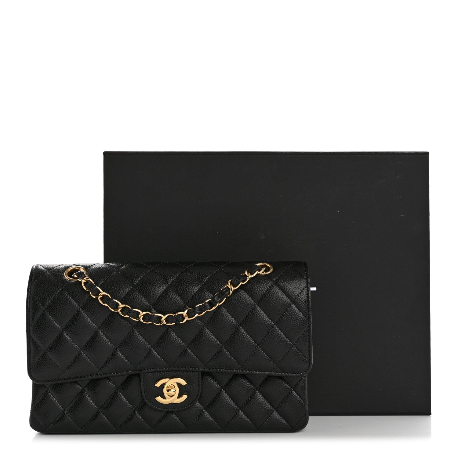 Caviar Quilted Medium Double Flap Black
