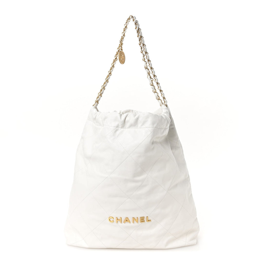 Shiny Calfskin Quilted Large Chanel 22 White