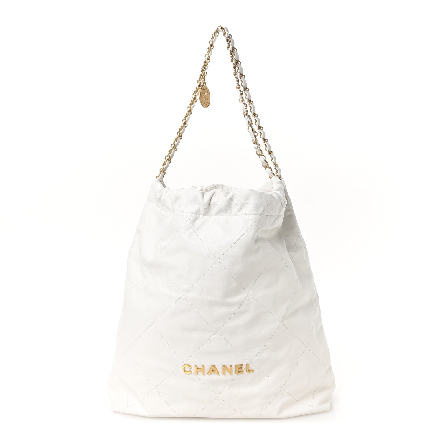 Shiny Calfskin Quilted Large Chanel 22 White