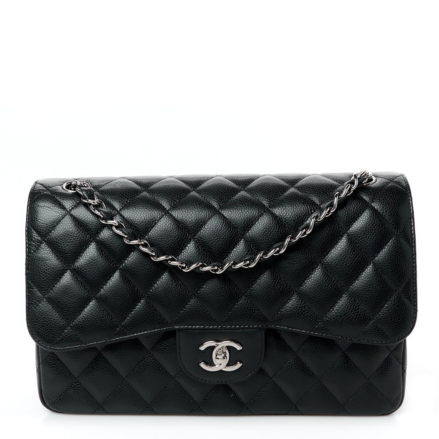 Caviar Quilted Jumbo Double Flap Black