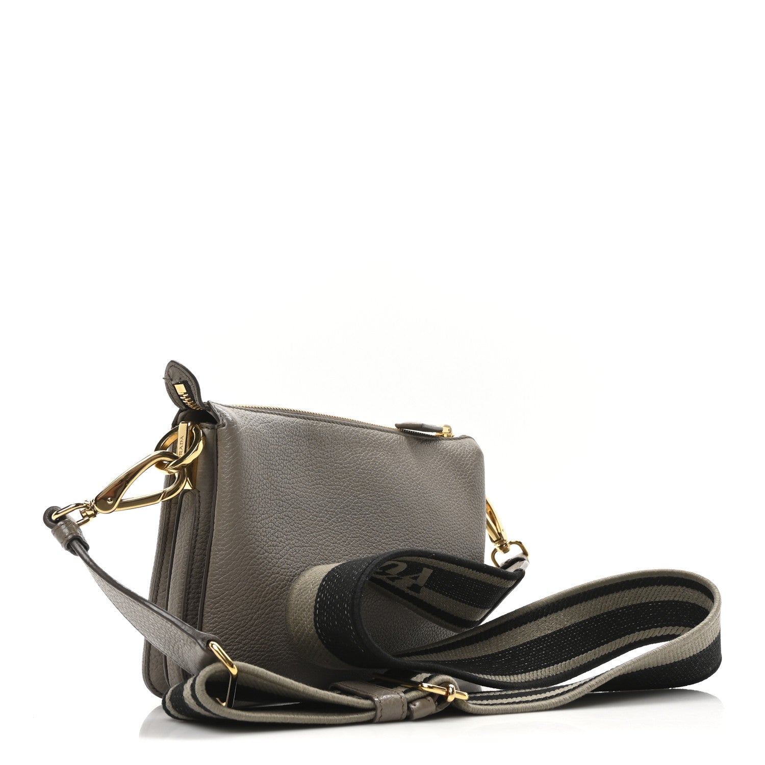 Vitello Daino Soft Mini Zippered Shoulder Bag Clay Grey