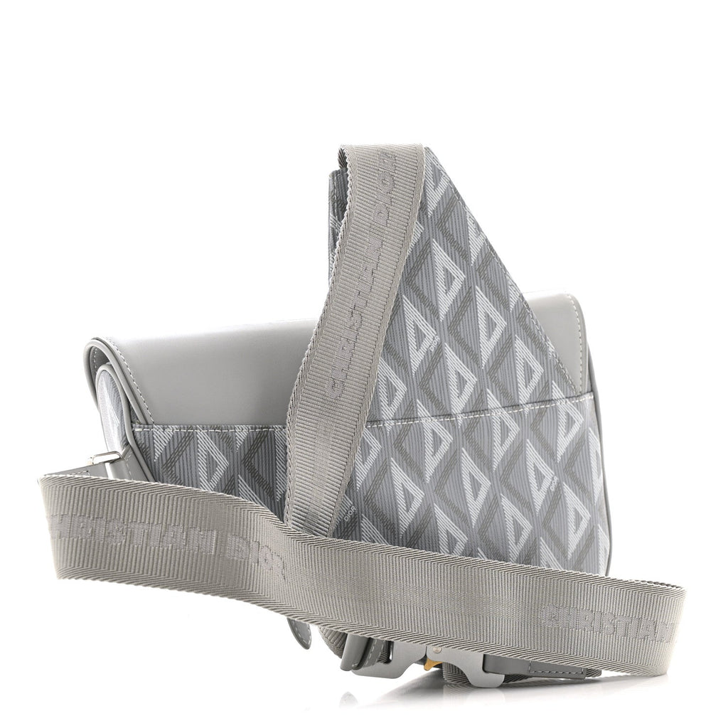 Coated Canvas Calfskin CD Diamond Mens Saddle Bag Gray