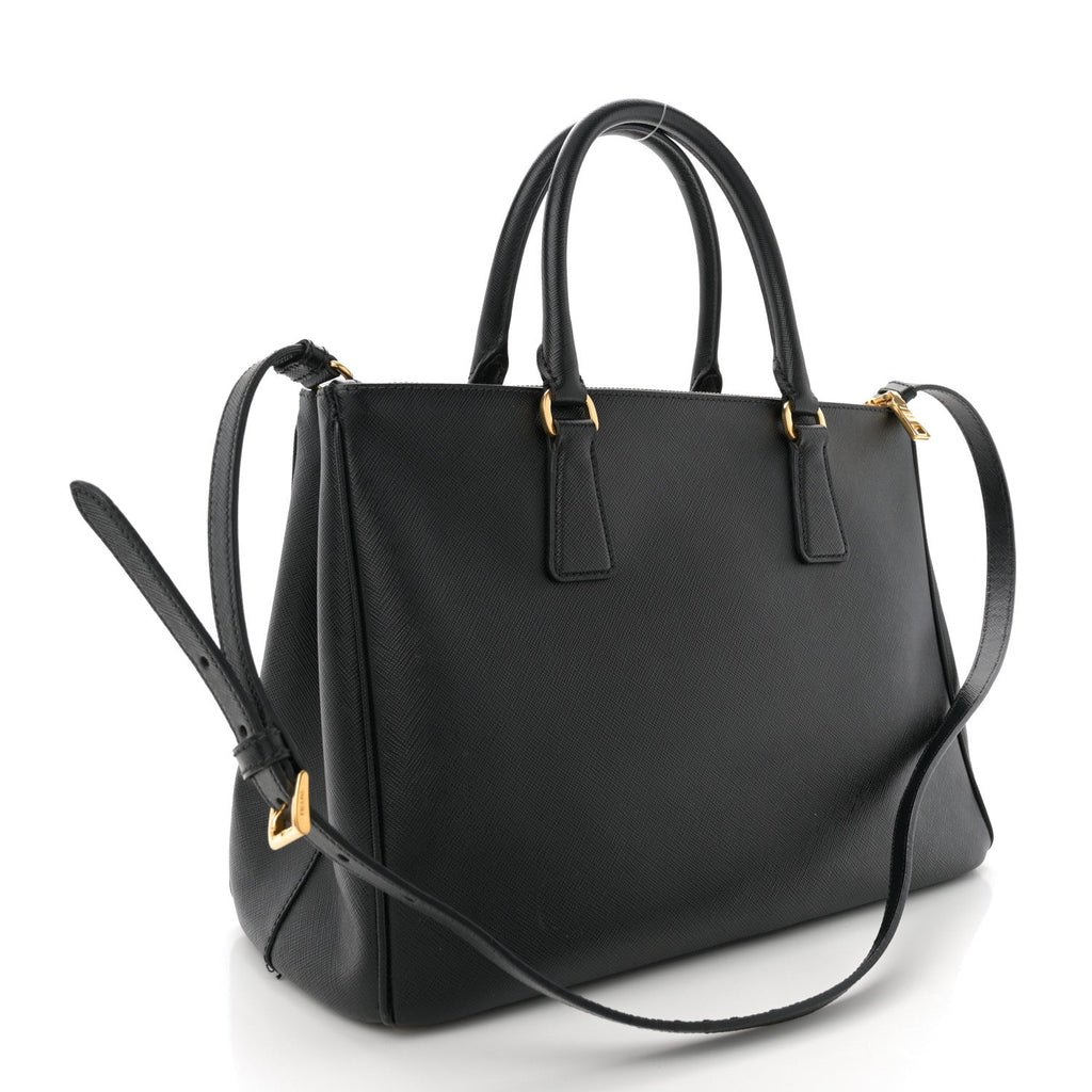 Saffiano Lux Medium Galleria Double Zip Tote Black