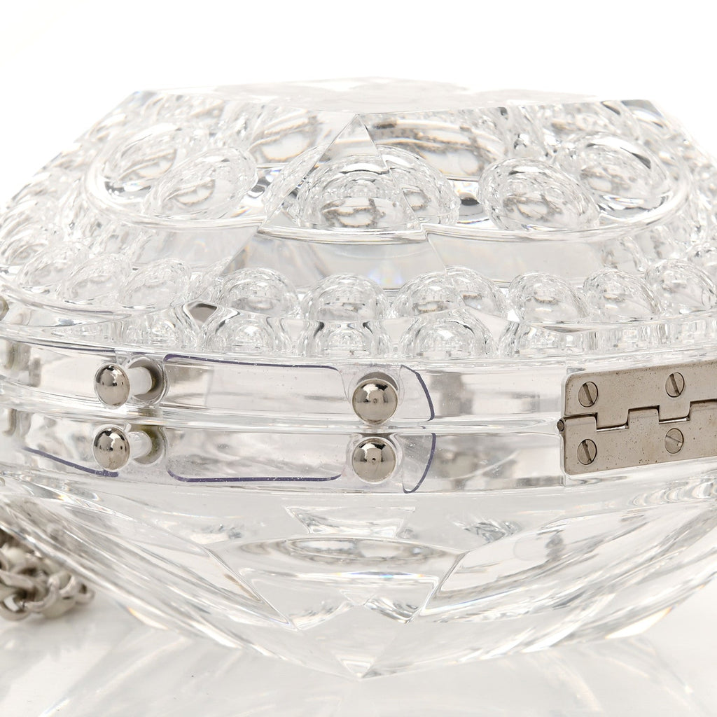 Transparent Lucite Round CC Minaudiere Clutch White