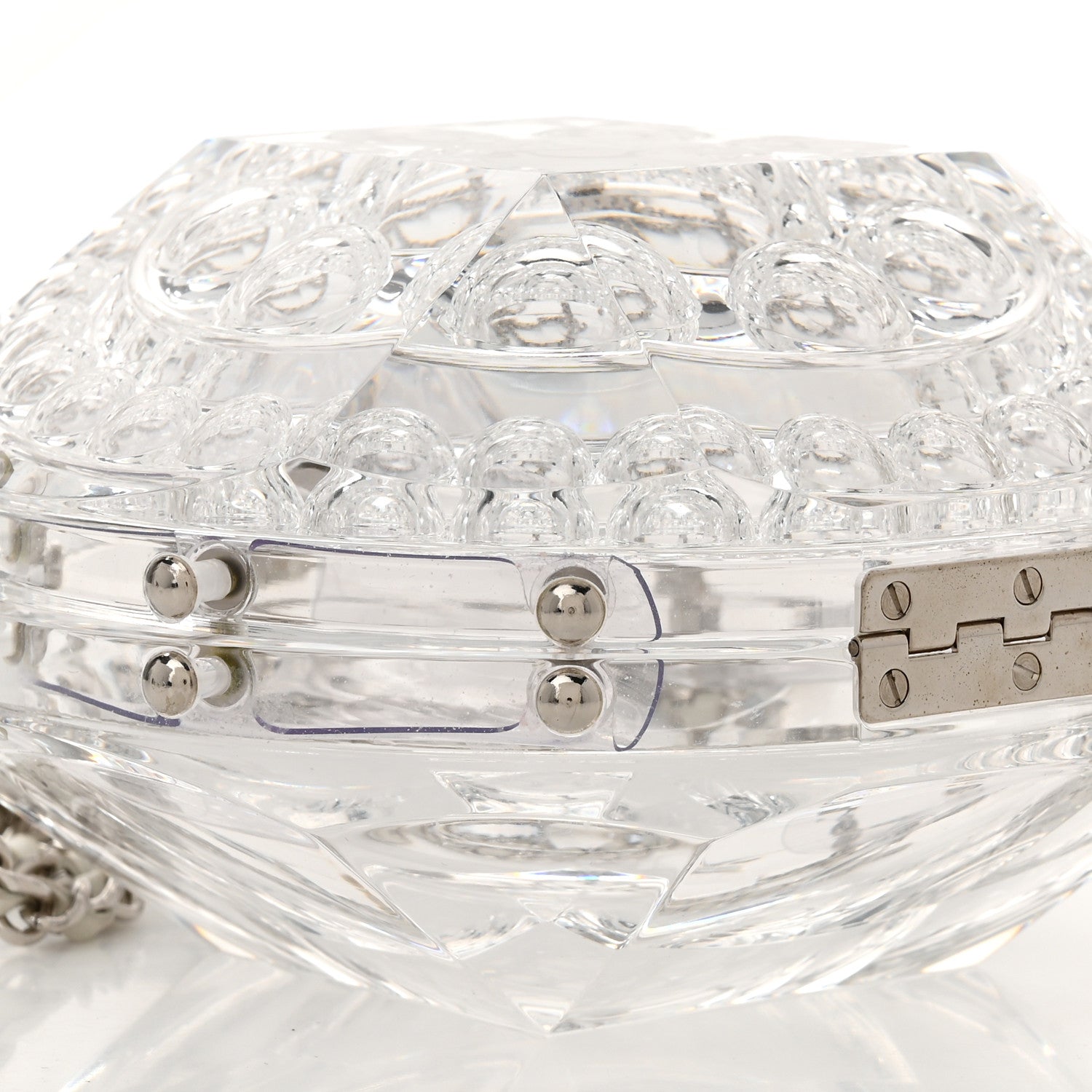 Transparent Lucite Round CC Minaudiere Clutch White