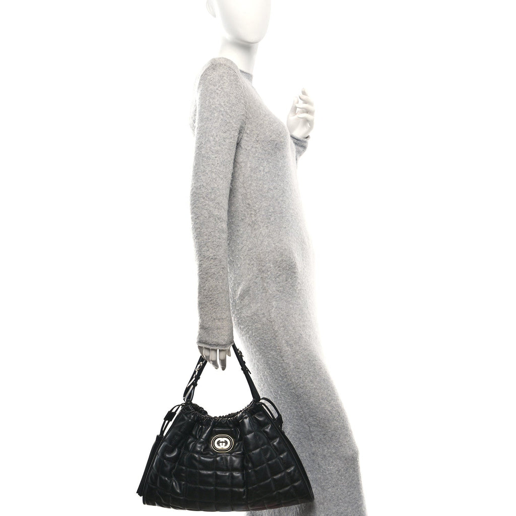 Calfskin Quilted Medium Deco Tote Bag Black