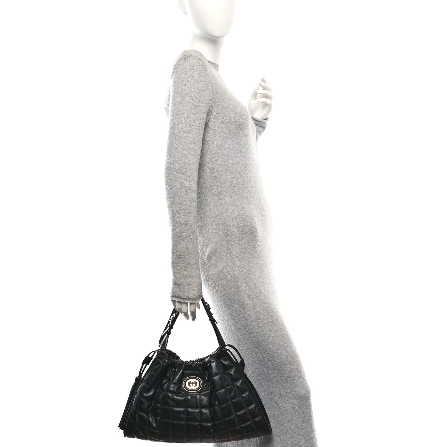 Calfskin Quilted Medium Deco Tote Bag Black
