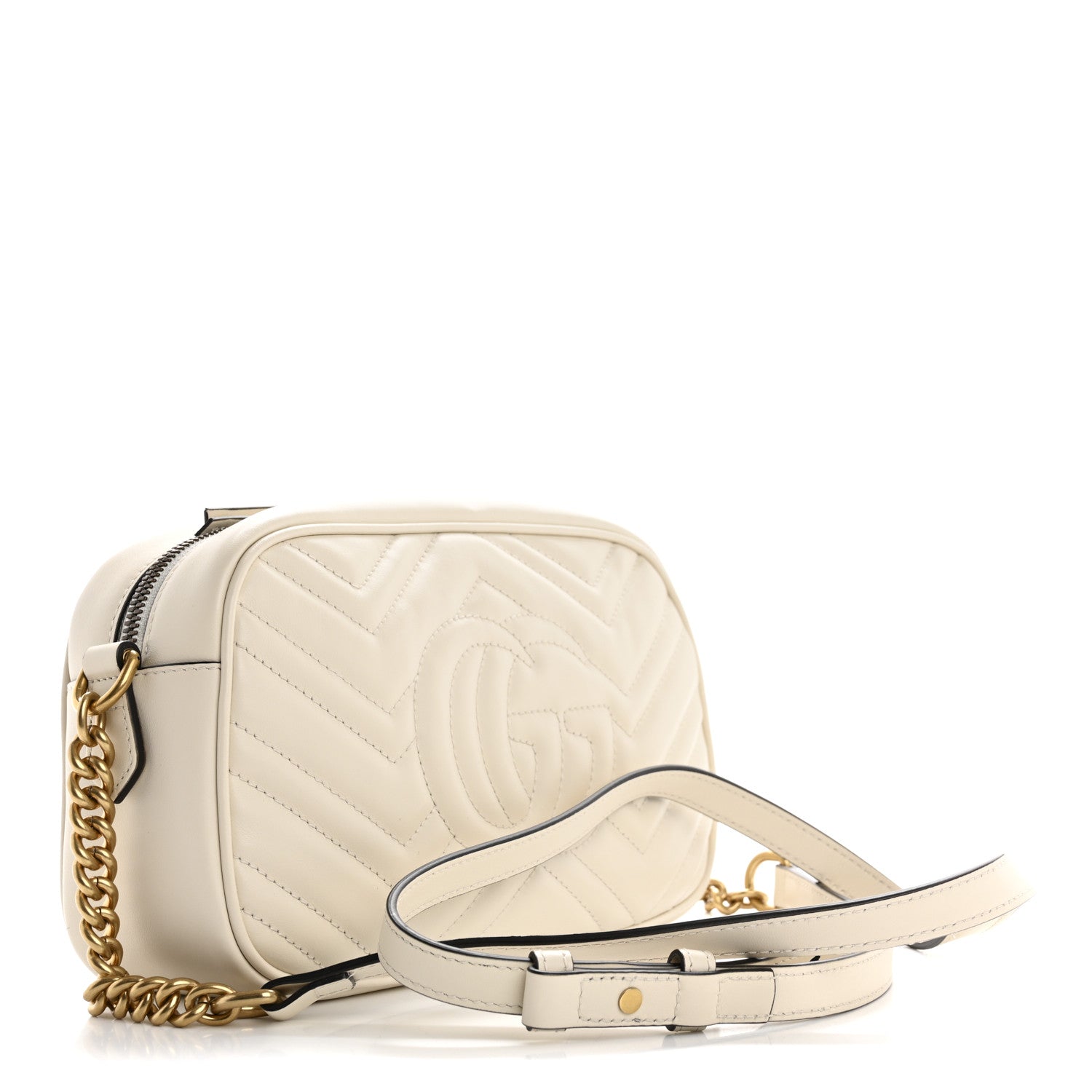 Calfskin Matelasse Small GG Marmont Chain Shoulder Bag White