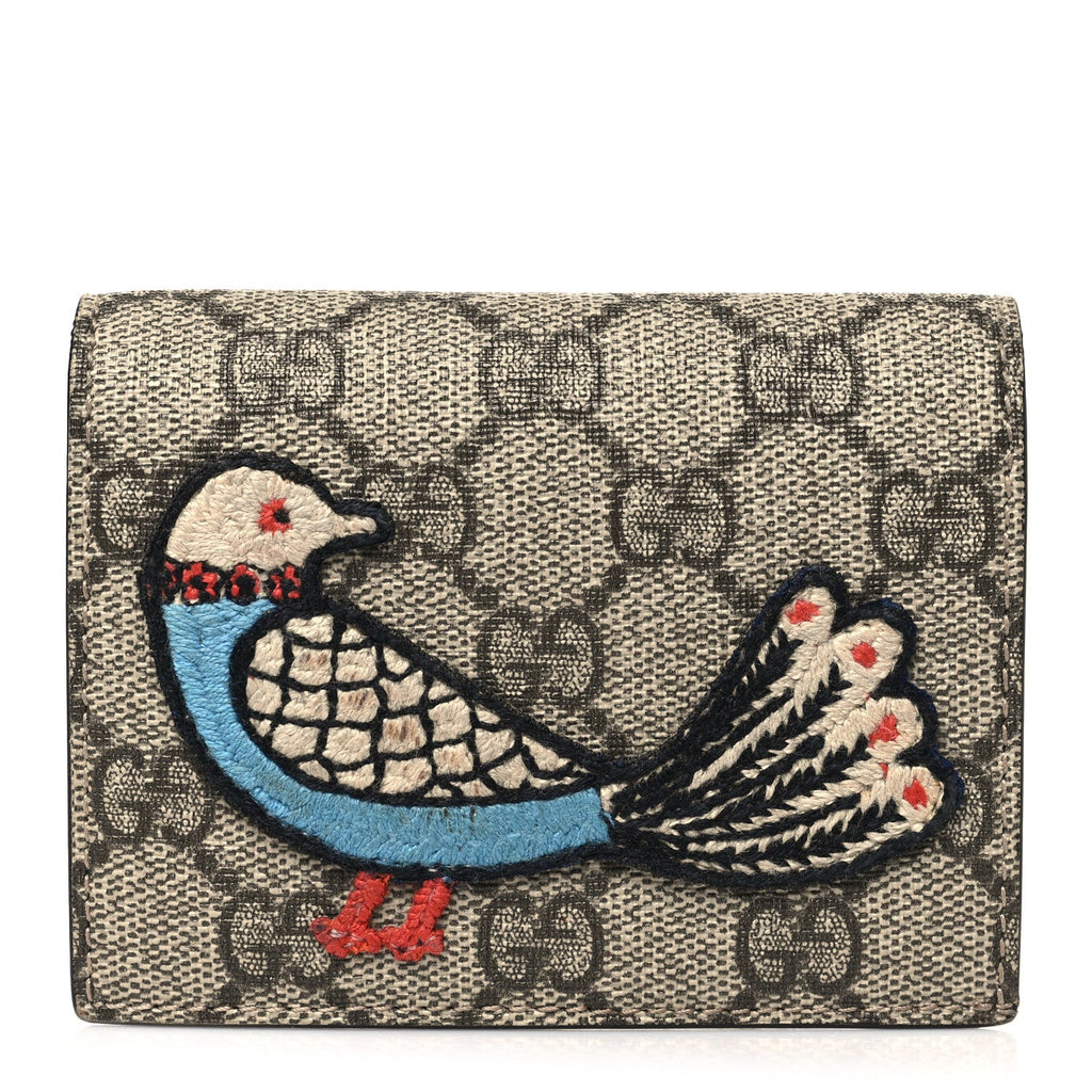 GG Supreme Monogram Bird Embroidered  Case Beige
