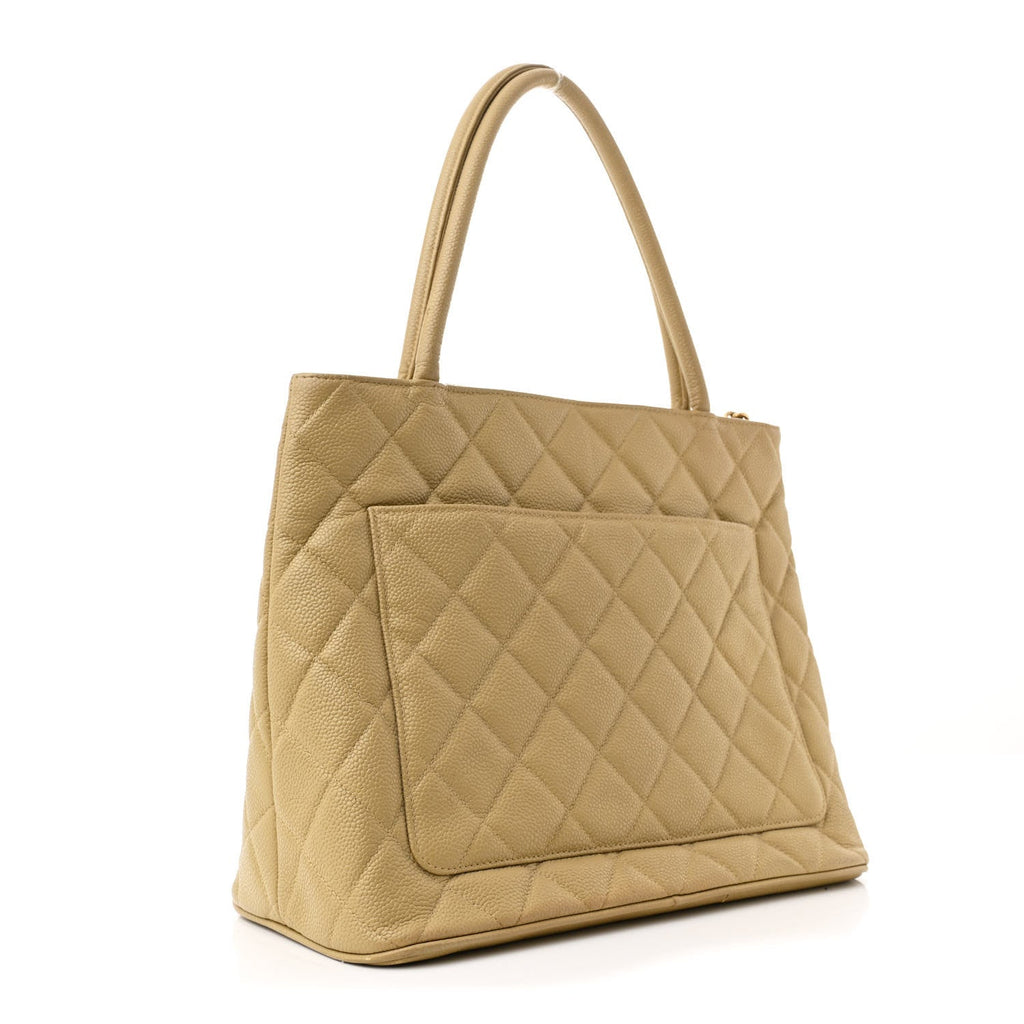 Caviar Quilted Medallion Tote Beige