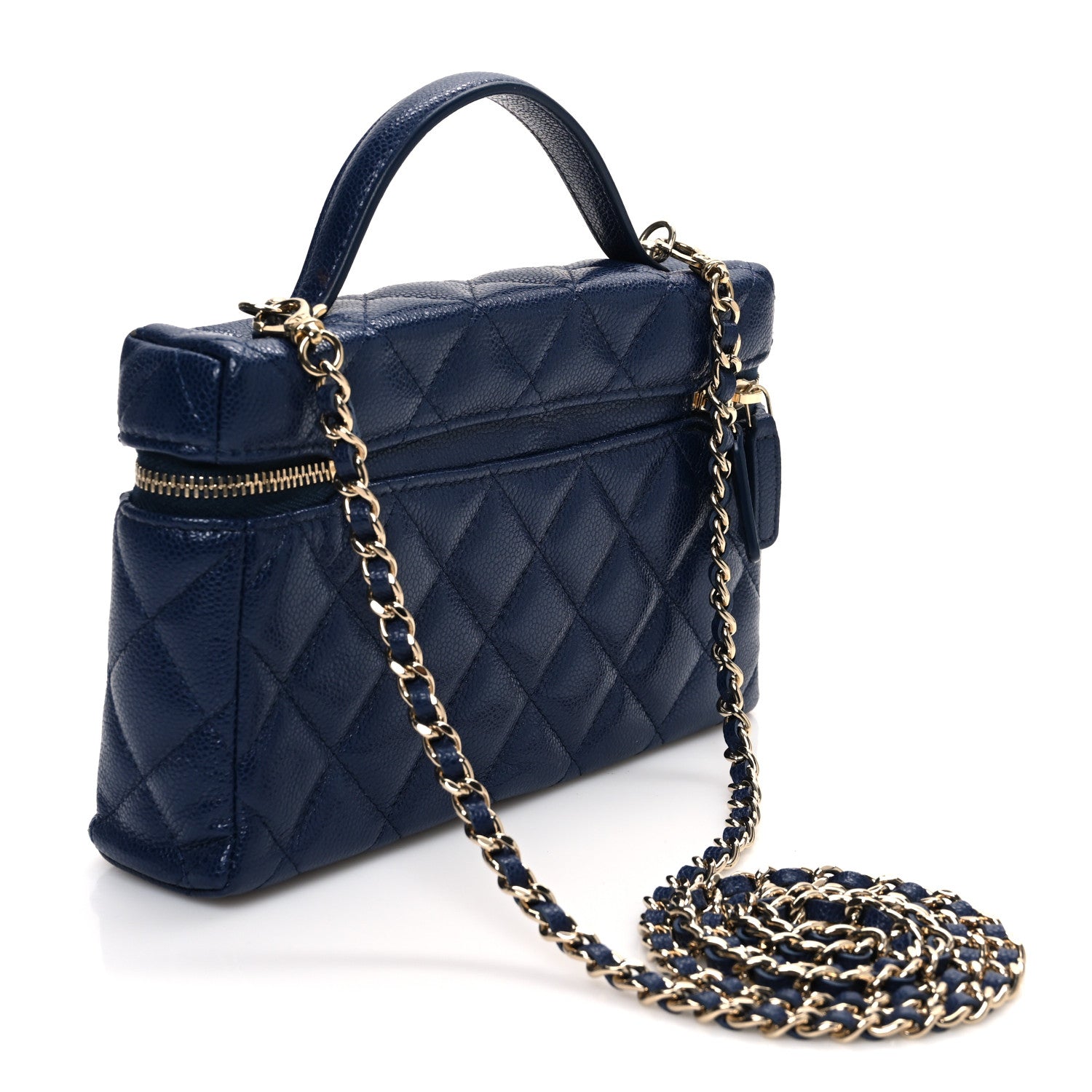 Caviar Quilted Top Handle Slim Vanity With Chain Navy