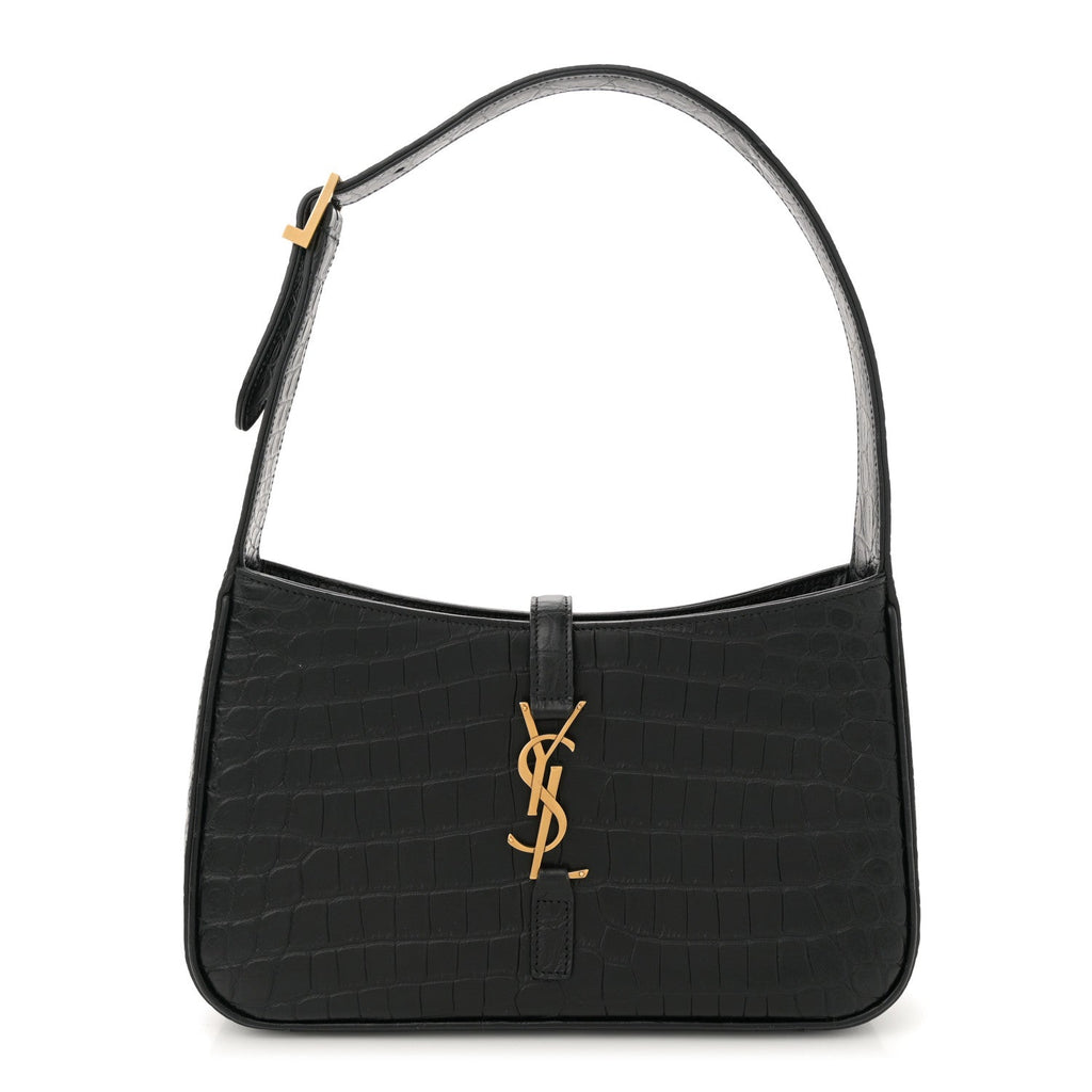 Calfskin Crocodile Embossed LE 5 A 7 Hobo Black