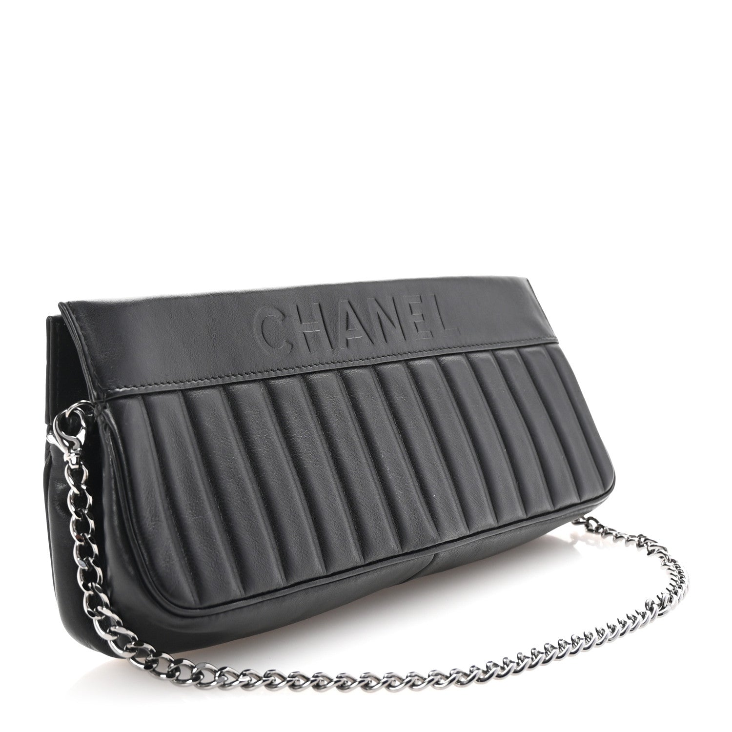 Calfskin Vertical Quilted Lax Clutch With Chain Black