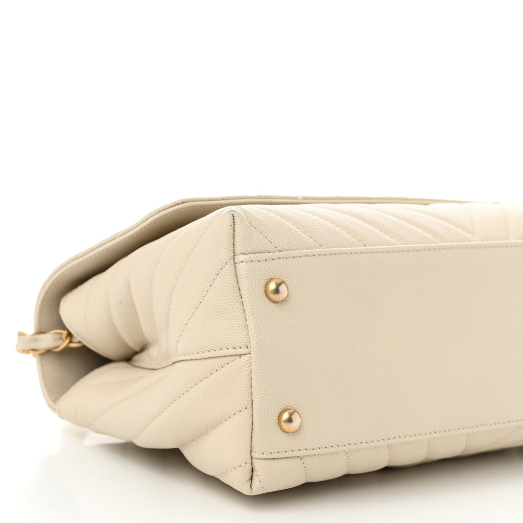 Caviar Lizard Chevron Quilted Small Coco Handle Flap Ivory