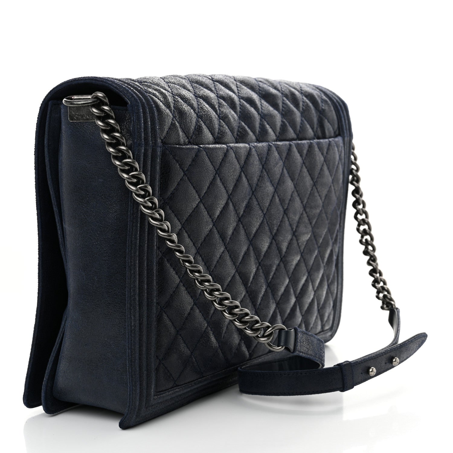 Iridescent Calfskin Quilted XL Gentle Boy Flap Blue