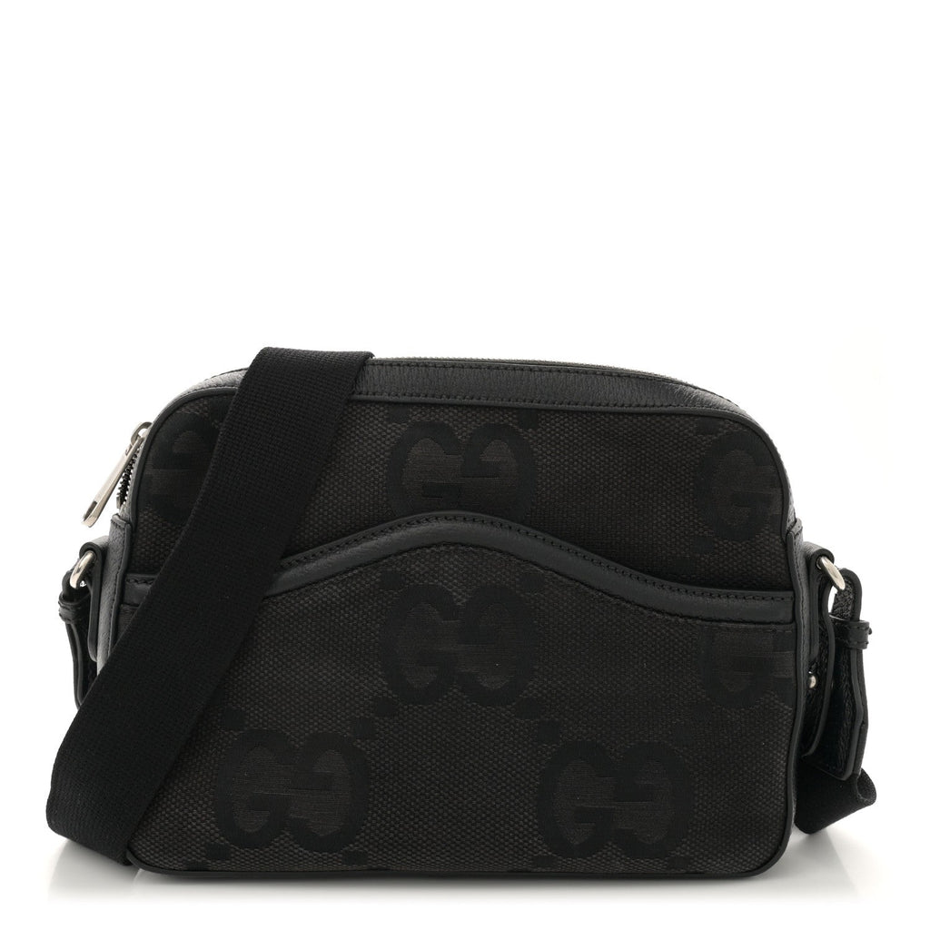 Monogram Jumbo GG Textured Dollar Calfskin Web Messenger Shoulder Bag Black