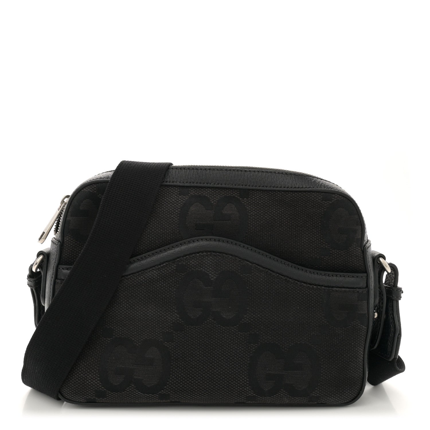 Monogram Jumbo GG Textured Dollar Calfskin Web Messenger Shoulder Bag Black