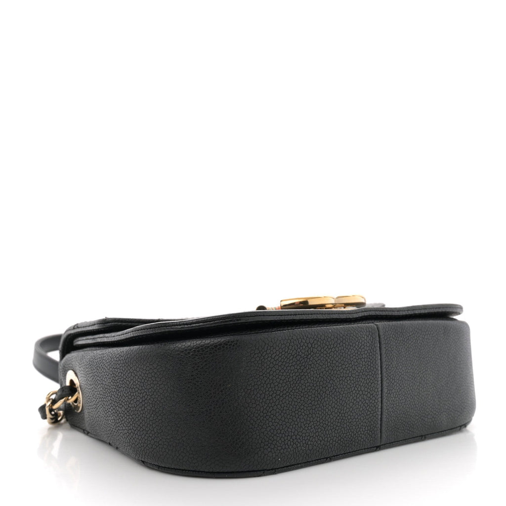 Grained Calfskin Quilted Small Cuba Top Handle Flap Black
