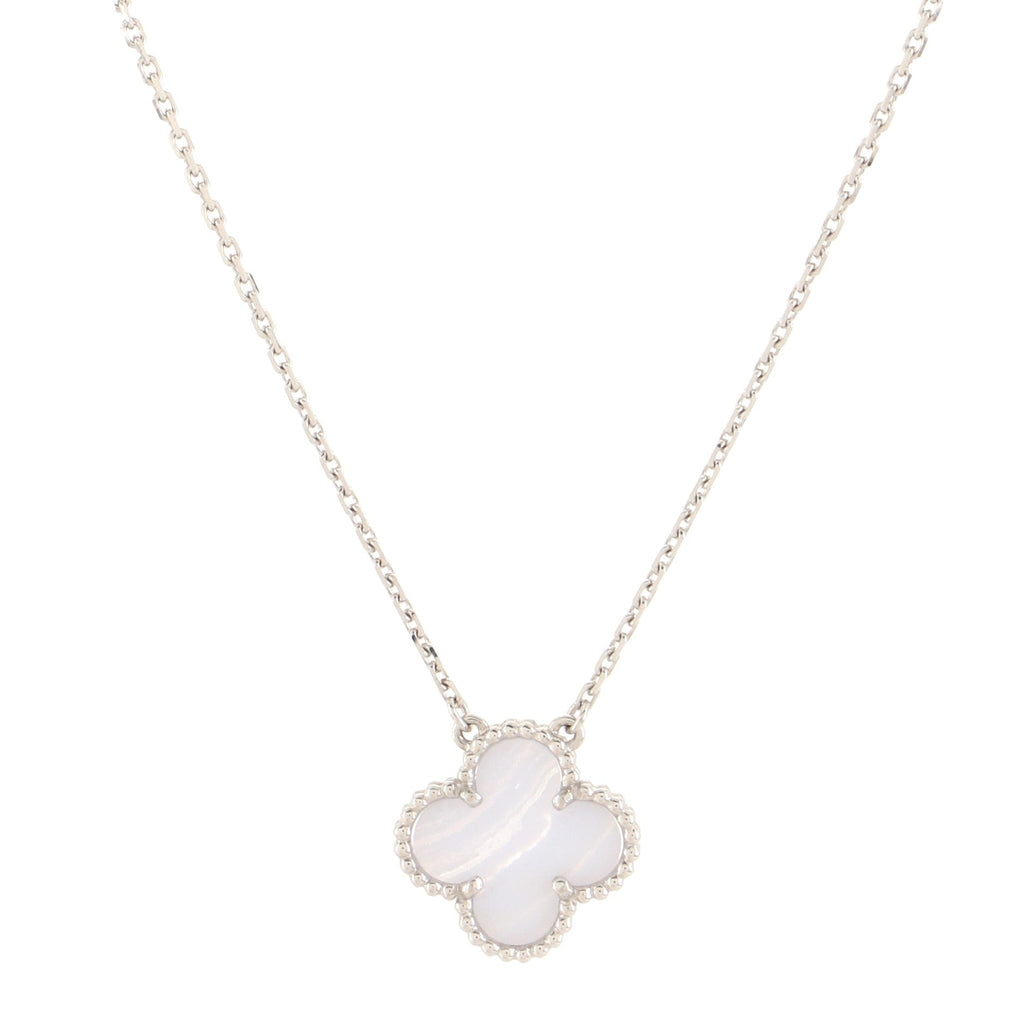 Vintage Alhambra Pendant Necklace 18K White Gold and Chalcedony