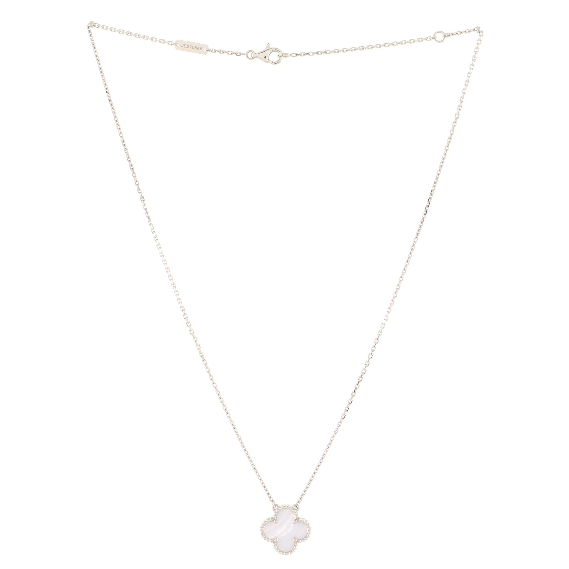 Vintage Alhambra Pendant Necklace 18K White Gold and Chalcedony
