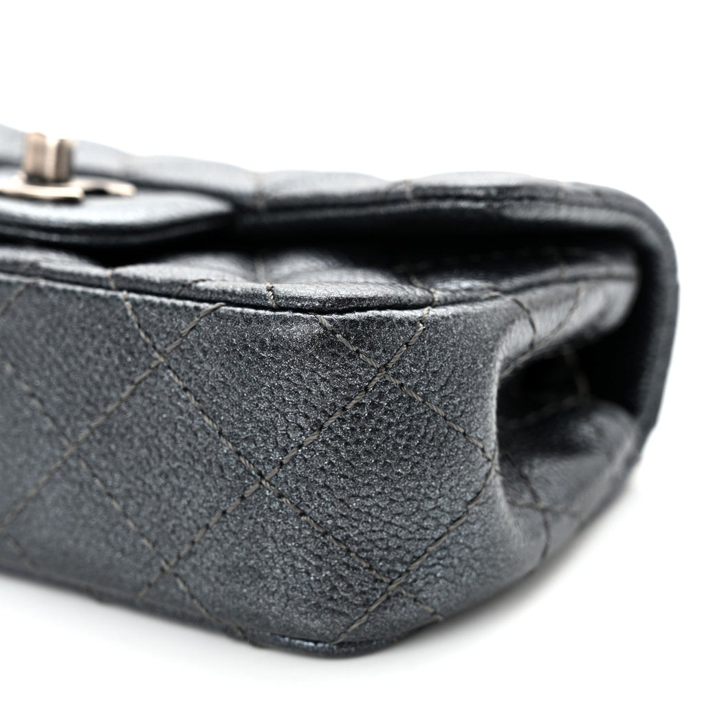 Metallic Caviar Quilted Extra Mini Flap Dark Grey