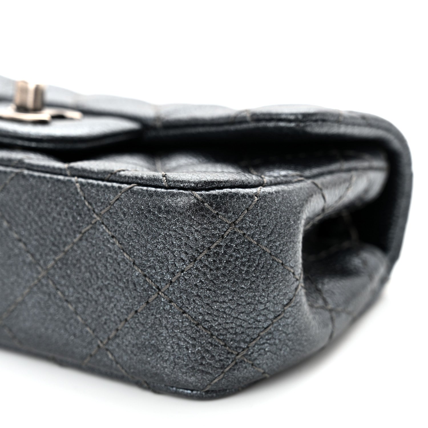 Metallic Caviar Quilted Extra Mini Flap Dark Grey