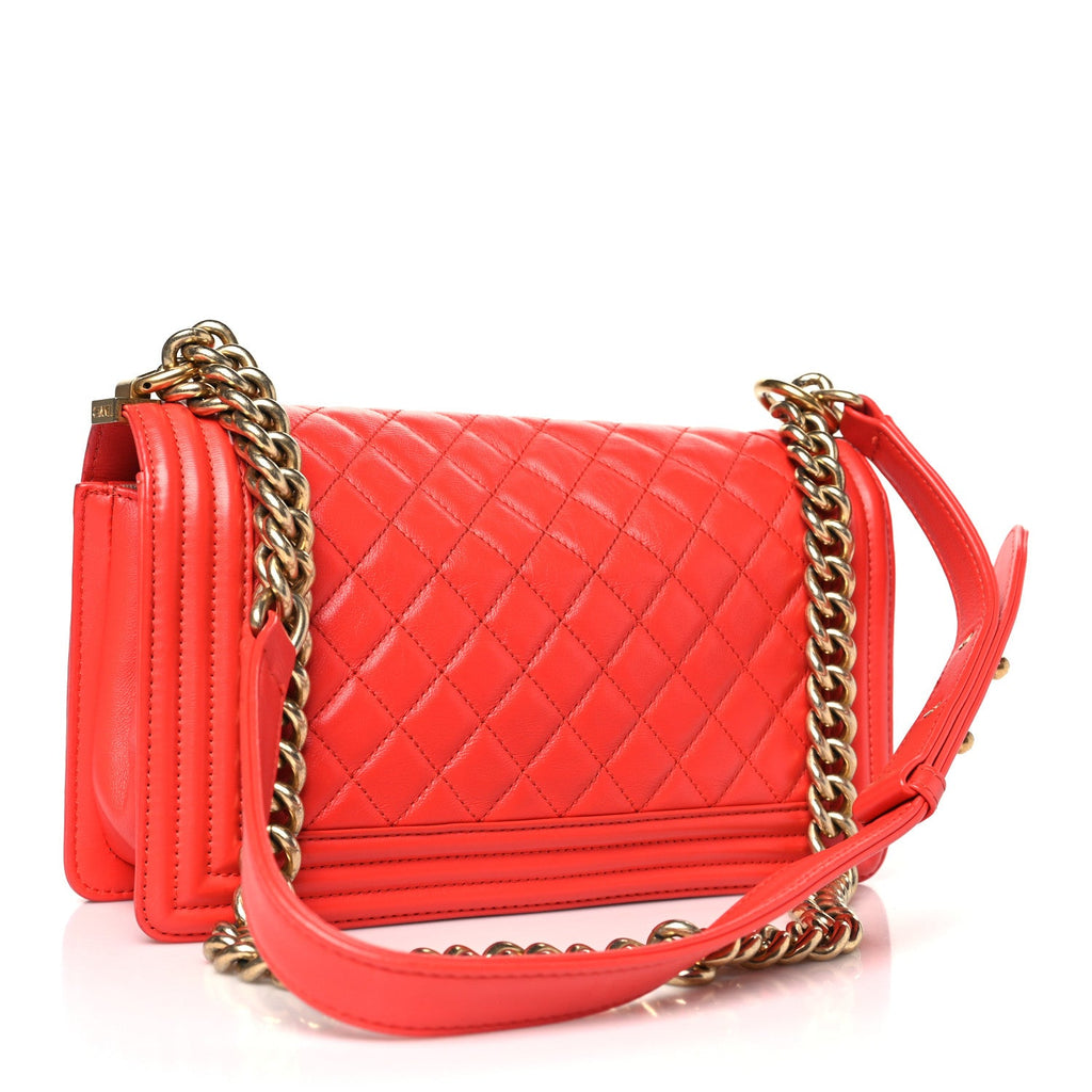 Lambskin Quilted Medium Boy Flap Red