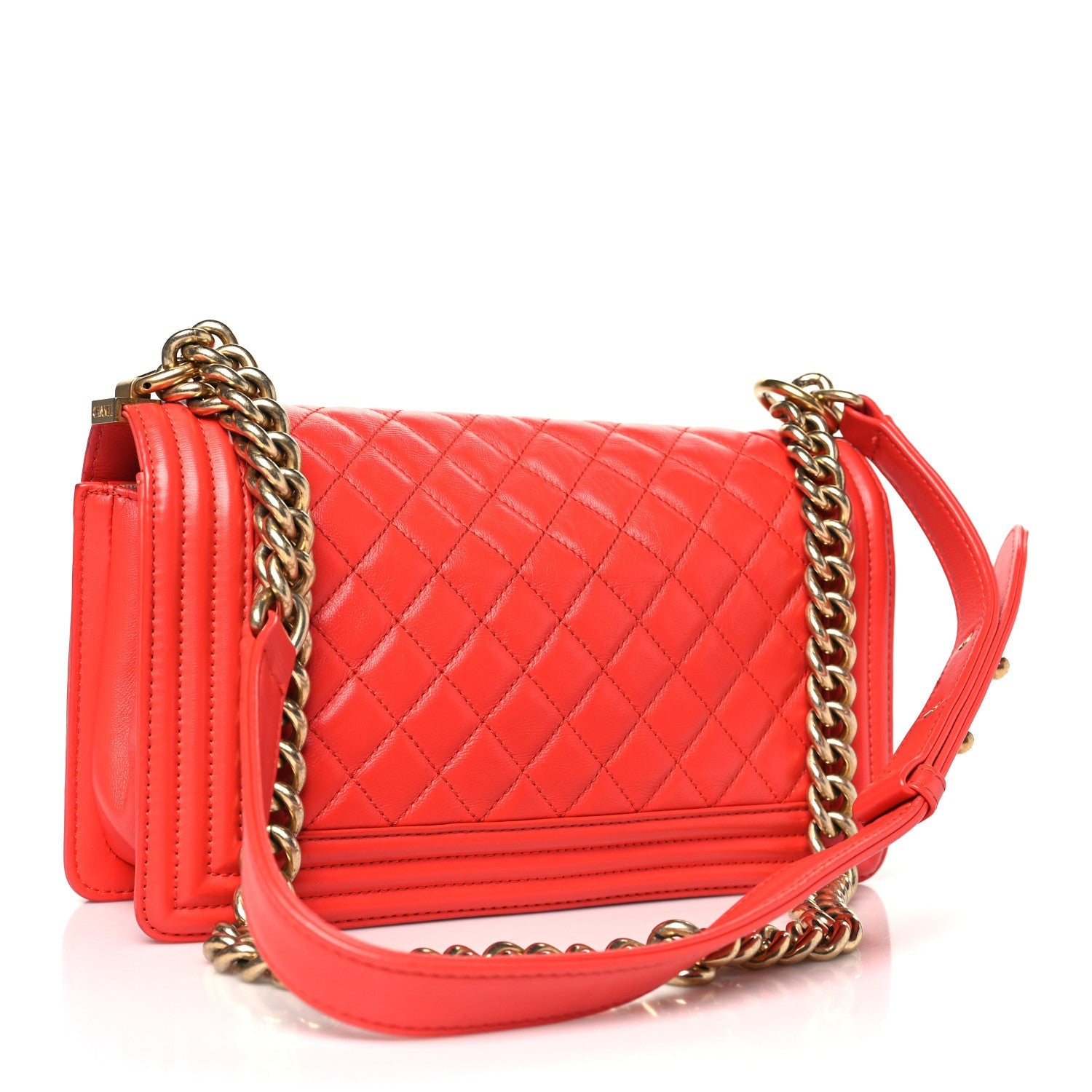 Lambskin Quilted Medium Boy Flap Red