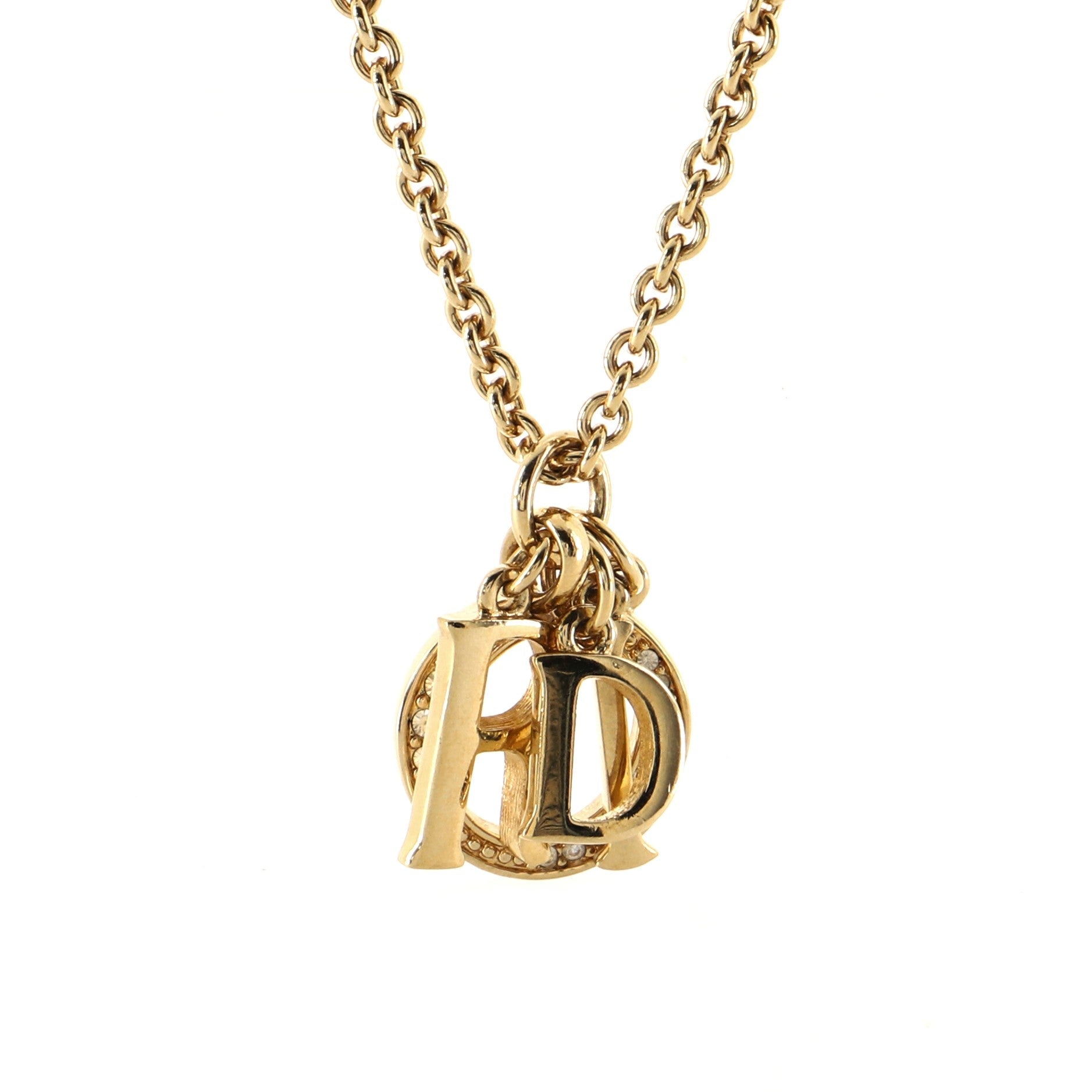Vintage Dior Letters Pendant Necklace Metal with Crystals