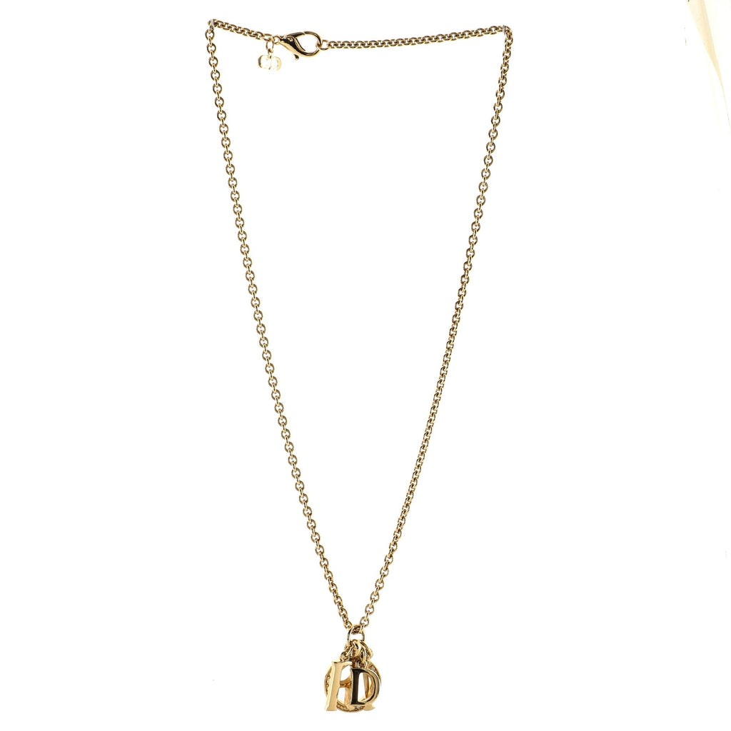 Vintage Dior Letters Pendant Necklace Metal with Crystals